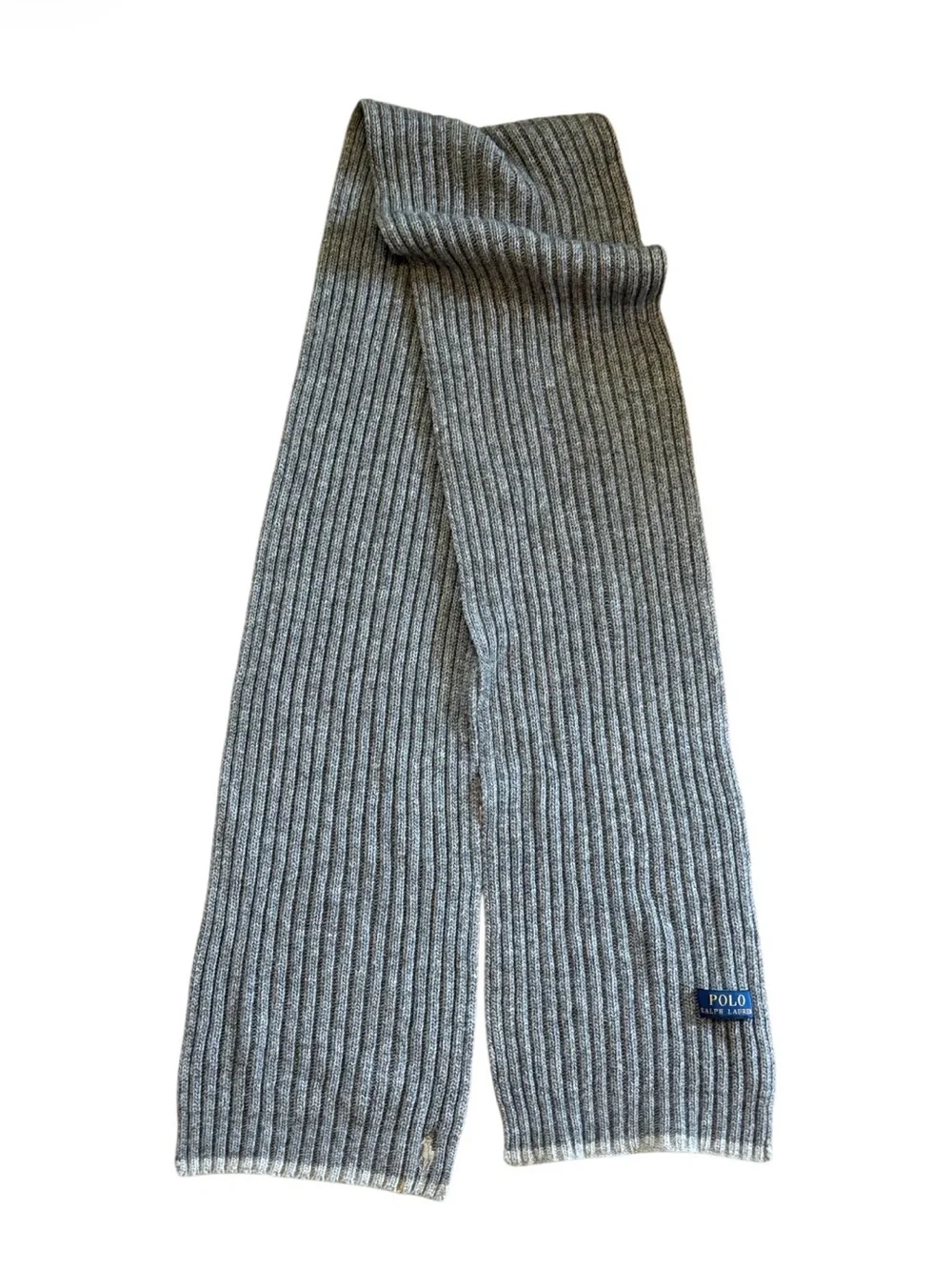 Polo Ralph Lauren Gray Ribbed Knit Pony Scarf Classic Preppy Winter